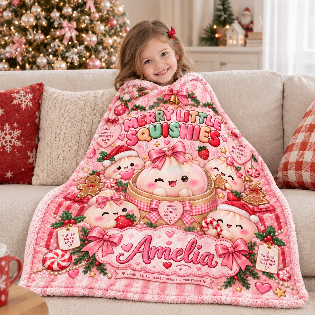 Personalized Name Name Kawaii Squishy Dumpling Blanket for Kids, Kawaii Squishy Collector Holiday Gift HO82 904234
