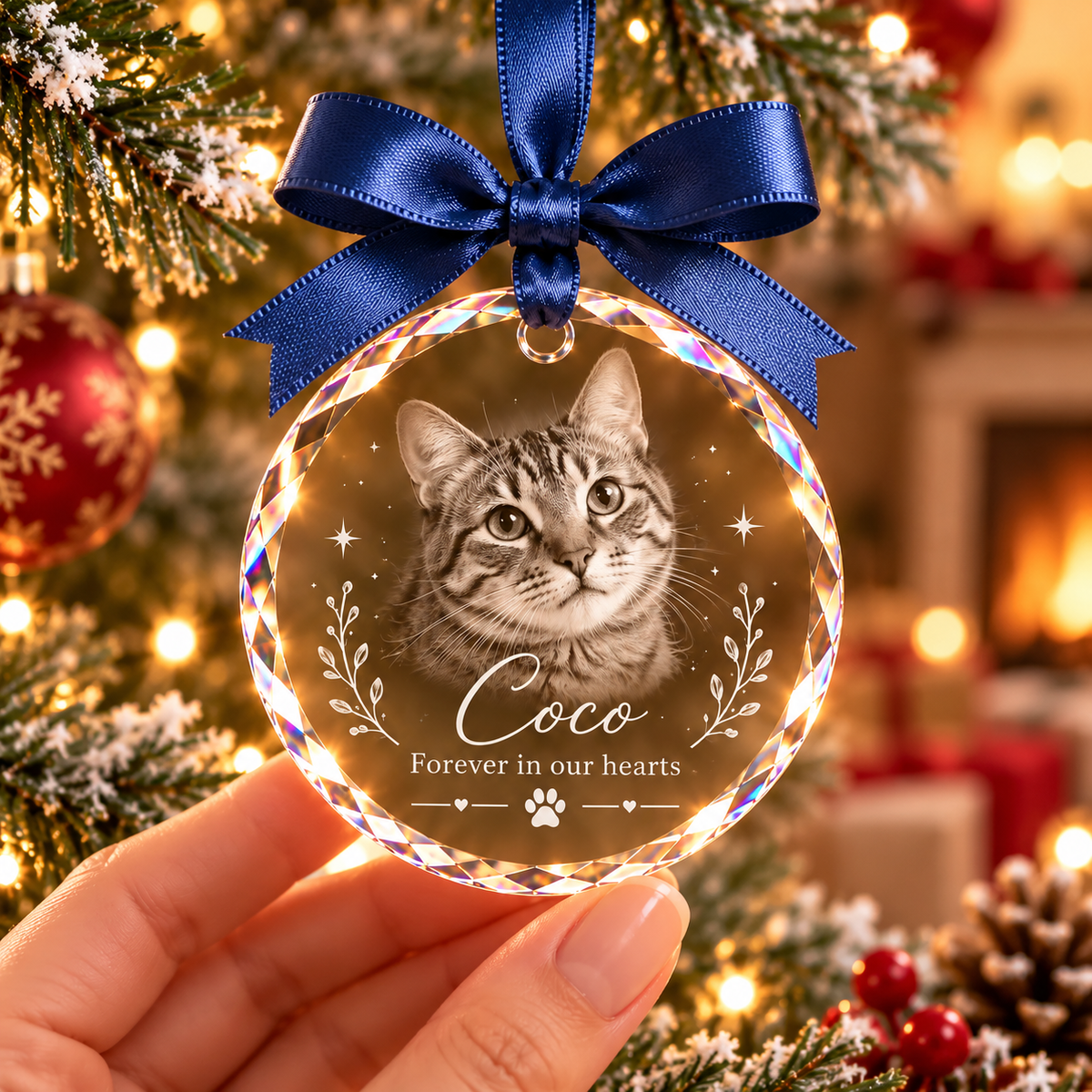 Forever in My Heart Custom Dog Photo Memorial Glass Ornament CH07 180958