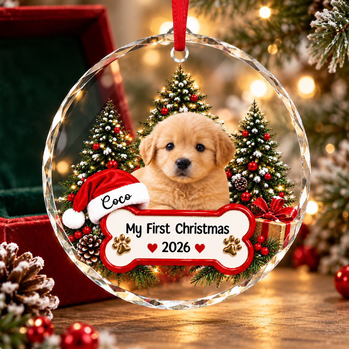 Custom Pet Photo My First Christmas Glass Ornament CH07 181026