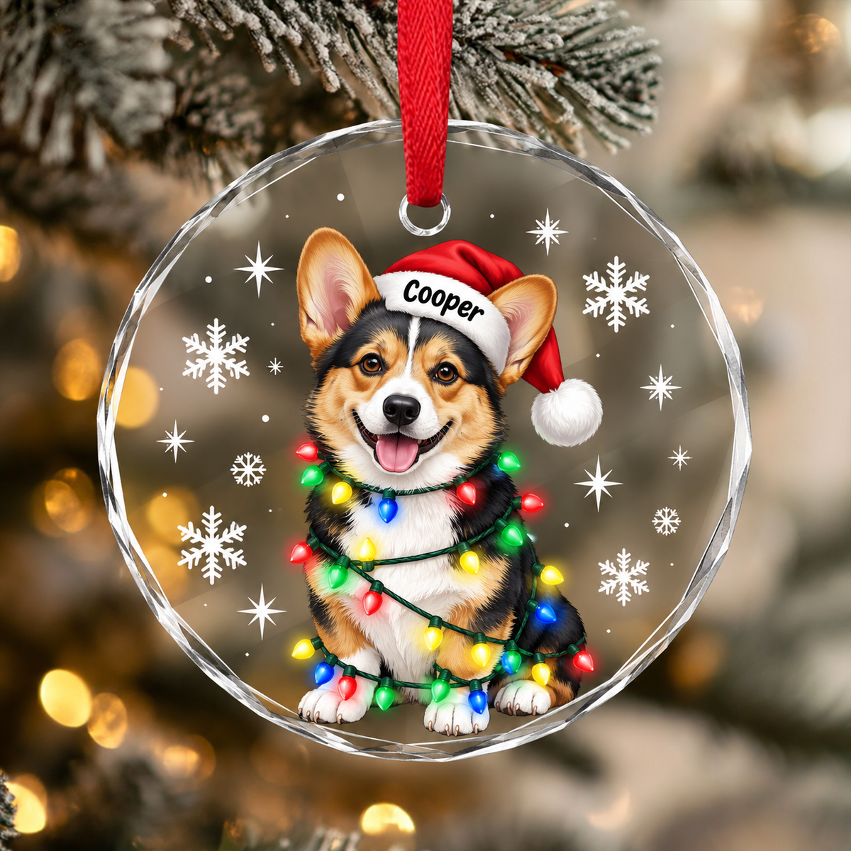 Personalized Dog Photo Christmas Light Glass Ornament CH07 180984