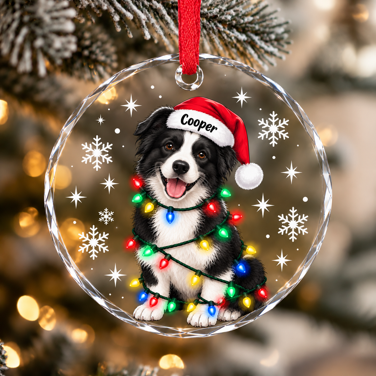 Personalized Dog Photo Christmas Light Glass Ornament CH07 180984