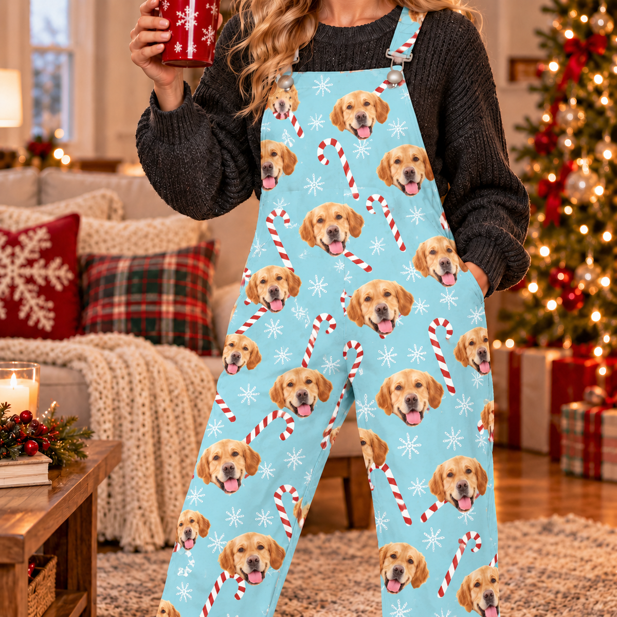 Custom Photo With Christmas Pattern - Personalized Overall Jumpsuit Gift For Dog Lovers CH07 180816