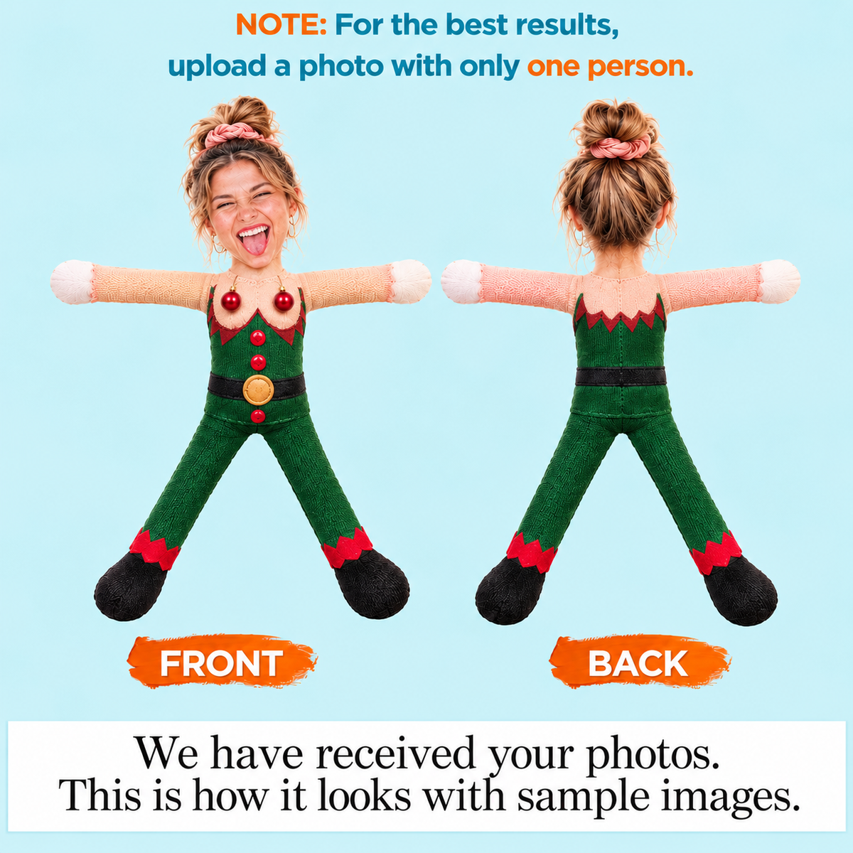 Personalized Funny Face & Fake Body Christmas Elf Mini Me Doll – Custom Photo Poseable Ugly Doll CH07 180914