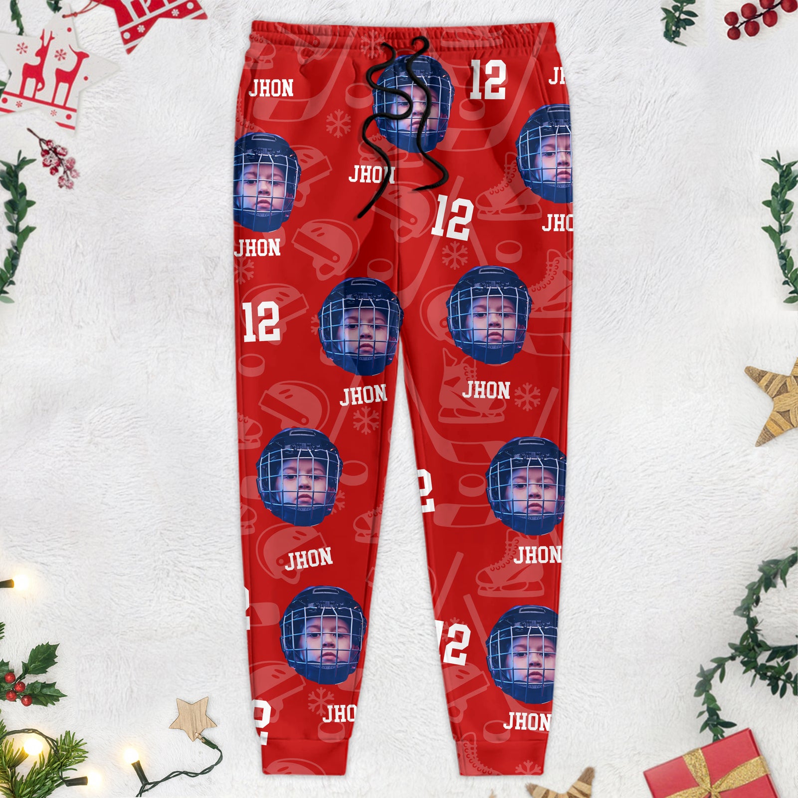 Custom Face Photo With Hockey Pattern Sport Sweatpants T286 HN590