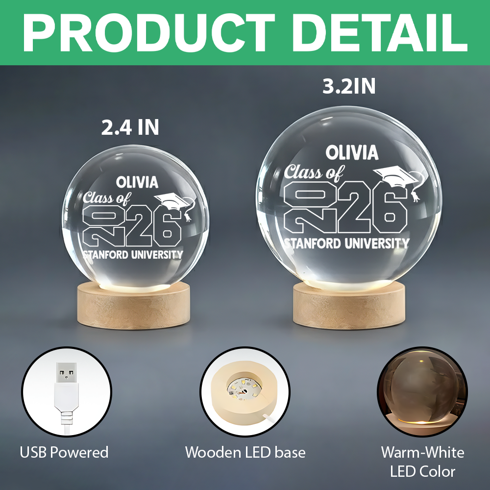 Personalized Graduate Class Of 2026 Engraved Crystal Ball LED Night Light LM32 899677