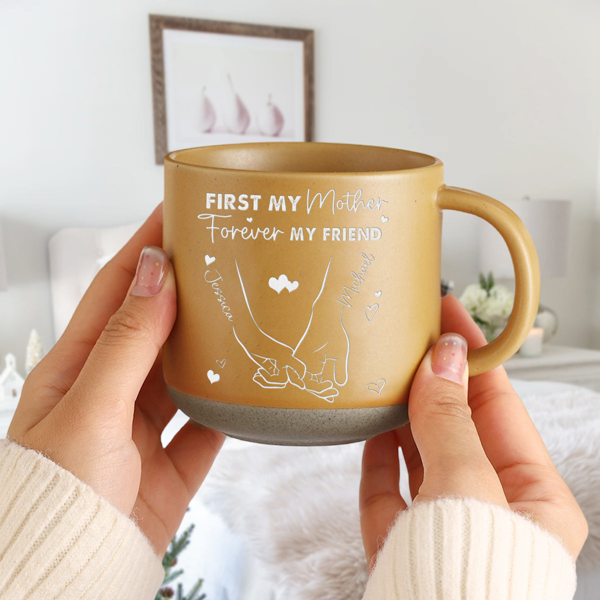 Personalized Gift First My Daughter Forever My Friend Engraved Pottery Mug - Best Christmas Gift for Mom, Daughter HO82 891233