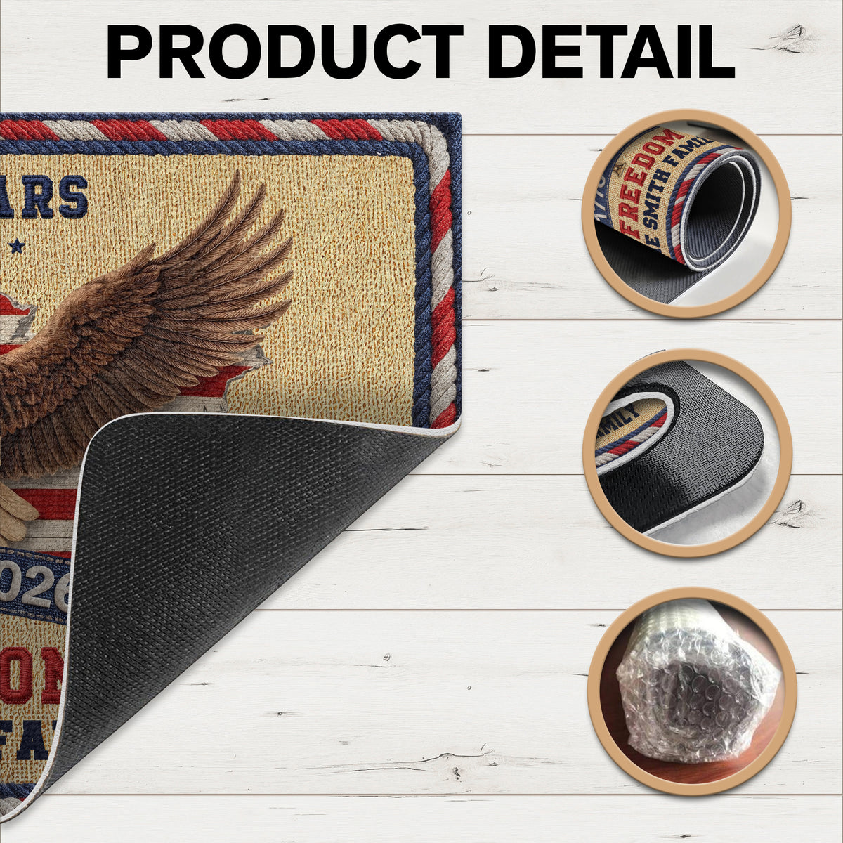 Personalized Family Name 250th Anniversary USA Patriotic Faux Pattern Doormat - 2D Printed Not Embroidered Patriotic America Decor HO82 901578