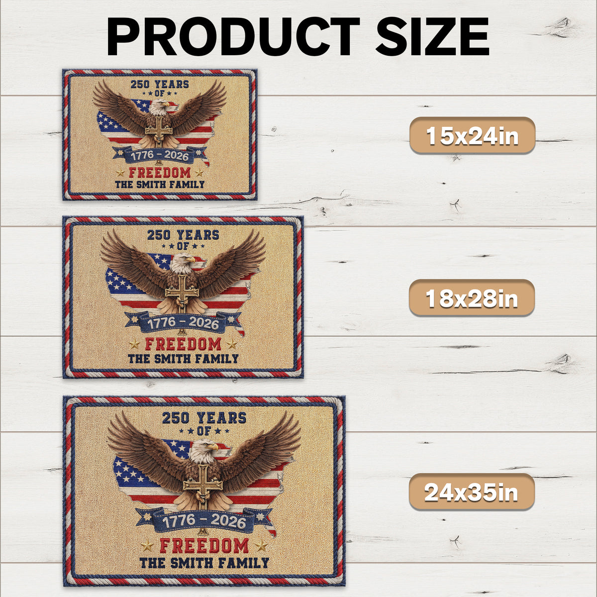 Personalized Family Name 250th Anniversary USA Patriotic Faux Pattern Doormat - 2D Printed Not Embroidered Patriotic America Decor HO82 901578