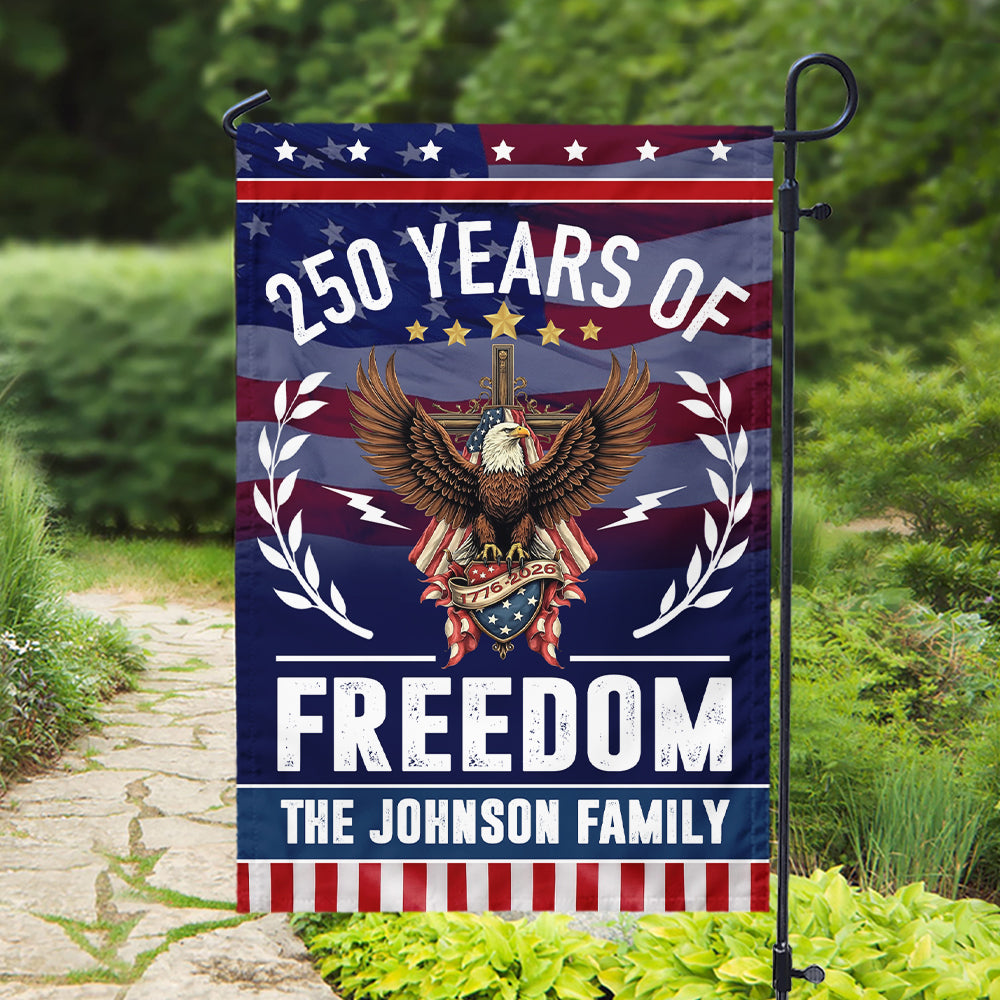 Personalized Family Name America 250 of Freedom With Eagle Garden Flag LM32 895141