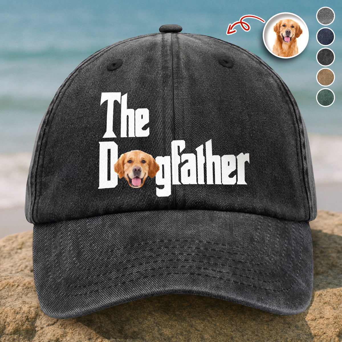 Custom Photo Dog Dad Dog Mother Washed Denim Baseball Cap Gift for Dog Lovers TH10 894281