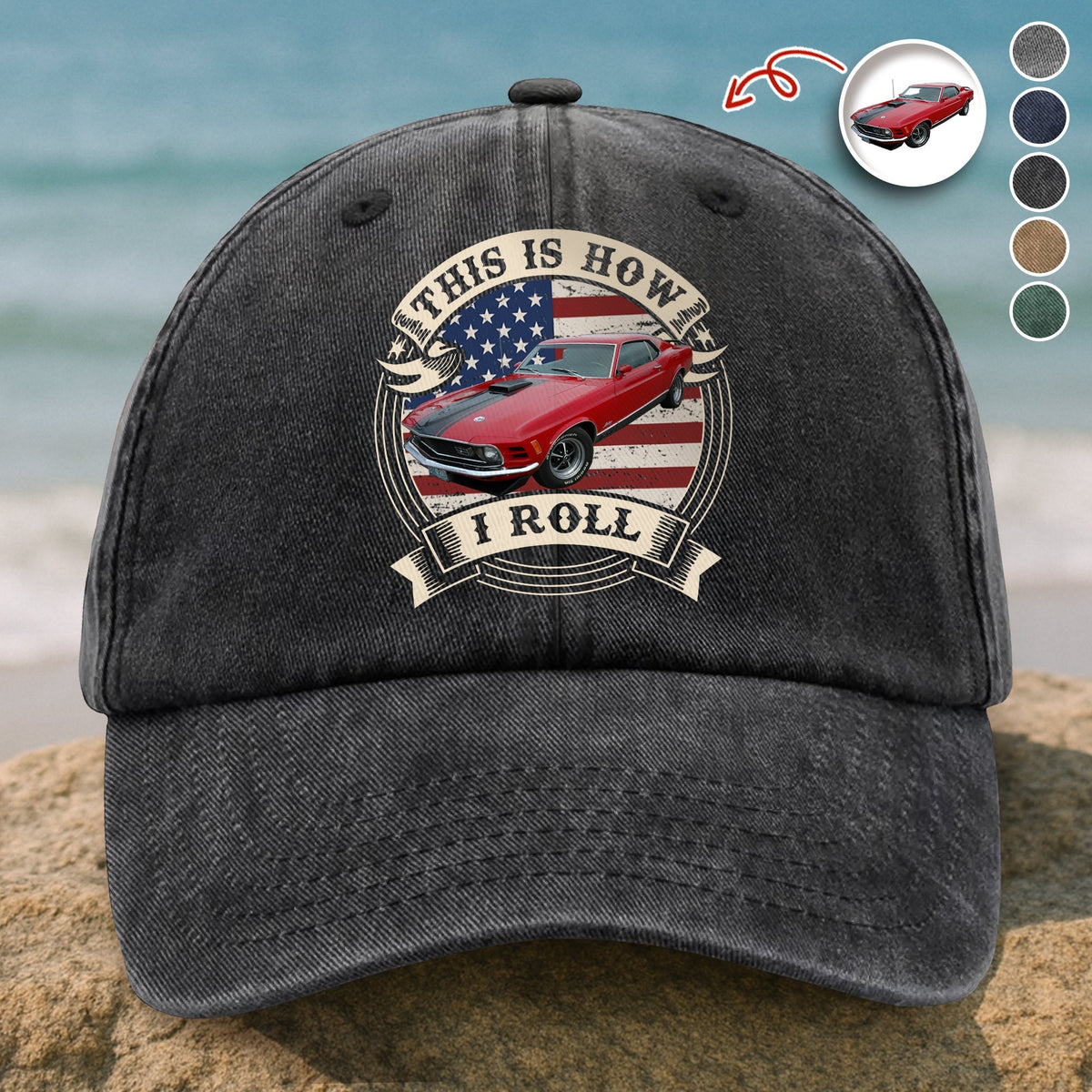 This Is How I Roll - Custom Car Photo Route 66 Vintage Washed Denim Baseball Cap CH07 896426