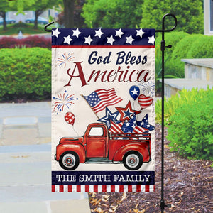 Custom Name God Bless America Patriotic Red Truck Garden Flag LM32 897195