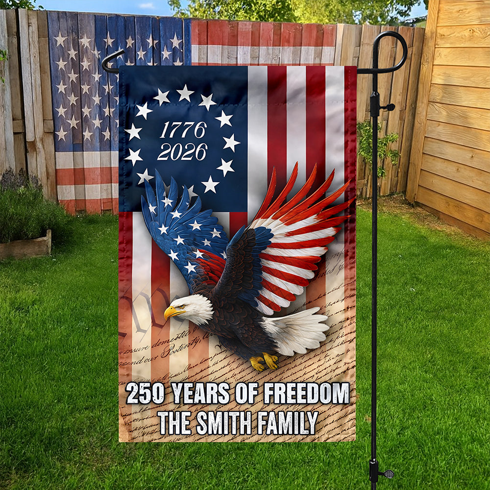 Custom Family Name 250 Years of Freedom 1776-2026 Patriotic Eagle Garden Flag HA75 920372
