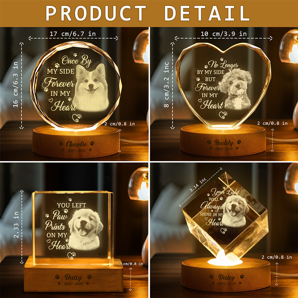 Custom Photo Memorial Once By My Side Forever In My Heart Engraved Crystal Photo With Light CH07 910082