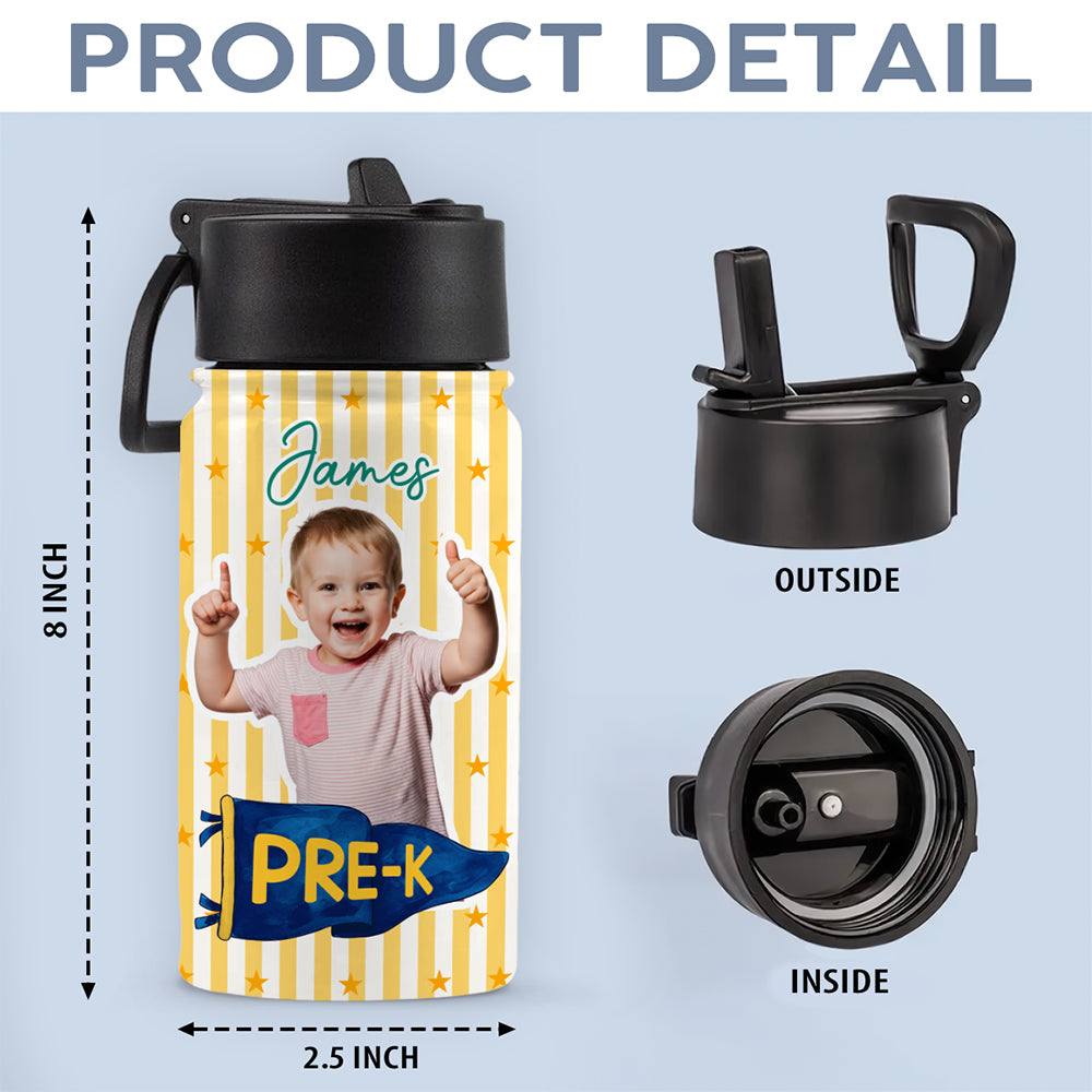 Custom Photo Grade Pennant Spirit Kid Water Bottle - Gift for Kids, Back to School HO82 902922