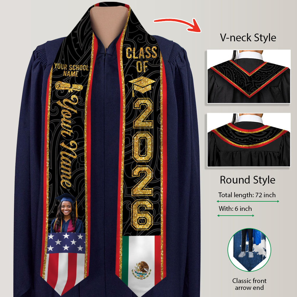 Custom Photo Country Flag Class of 2026 Graduation Stoles LM32 897701