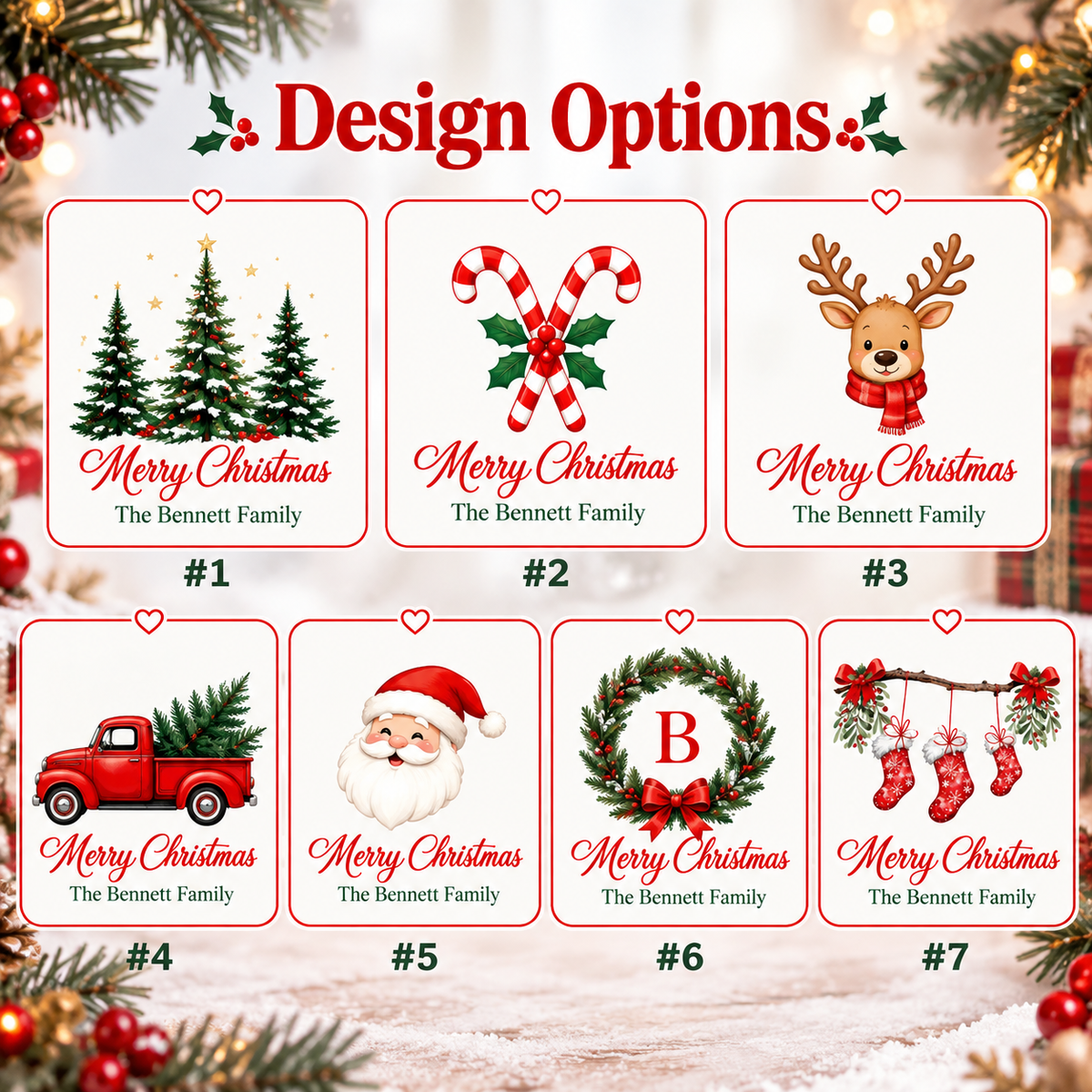 Personalized Christmas Party Cups, Family Name Holiday Favors CH07 180828