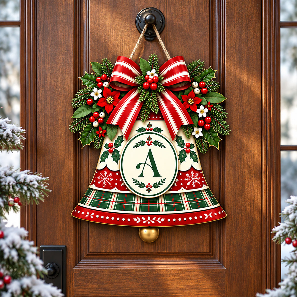 Custom Family Initial Christmas Bell Door Sign, Holiday Monogram Gift HO82 903866