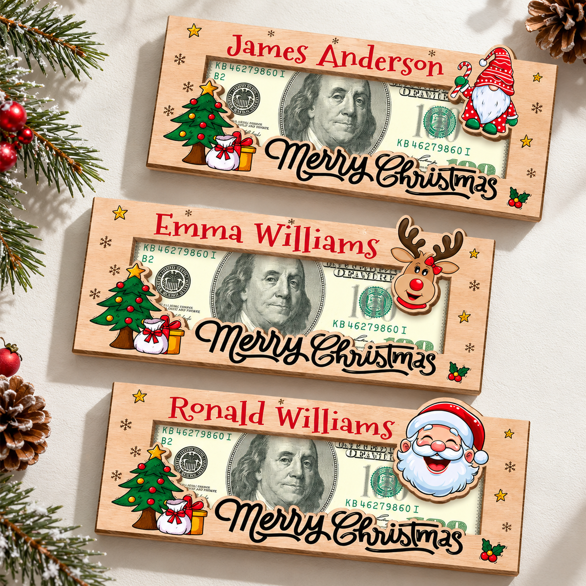 Customized Merry Christmas Cash Wood Money Holder Gift Box For Holiday CH07 180750