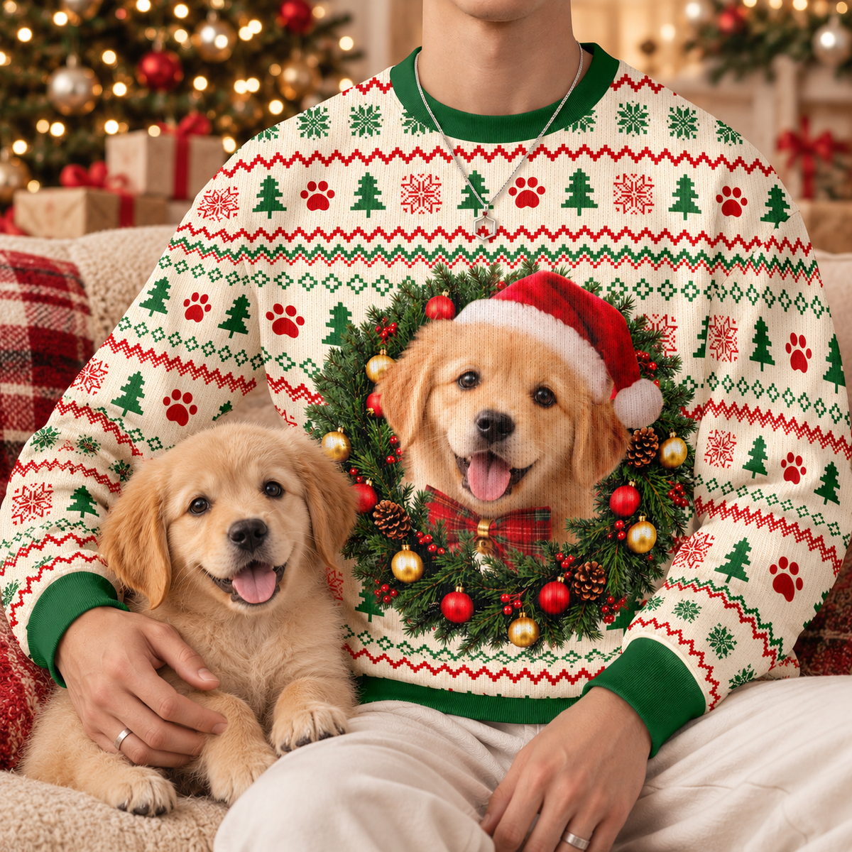 Custom Pet Photo Christmas Wreath Gift Personalized Ugly Sweatshirt CH07 181154