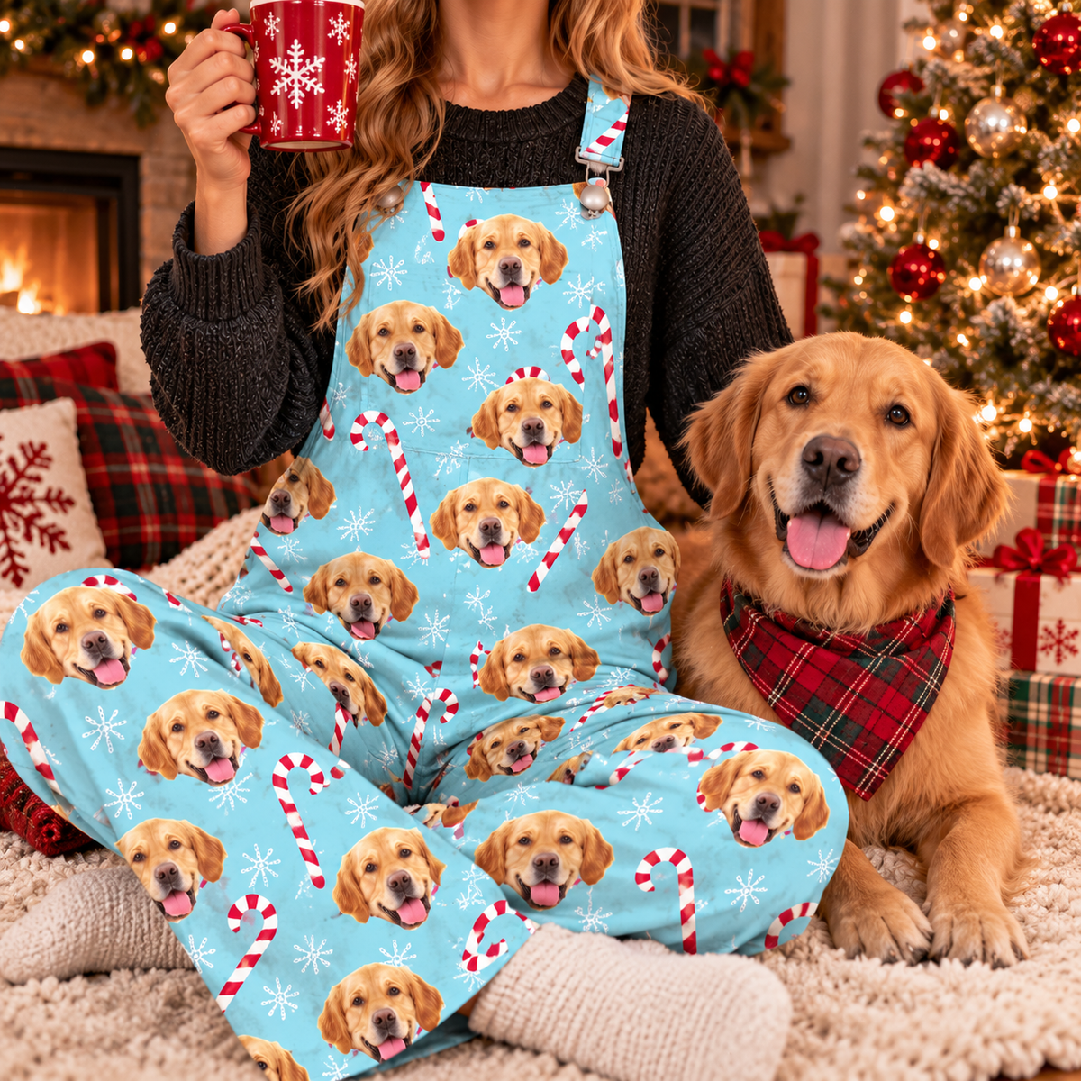 Custom Photo With Christmas Pattern - Personalized Overall Jumpsuit Gift For Dog Lovers CH07 180816