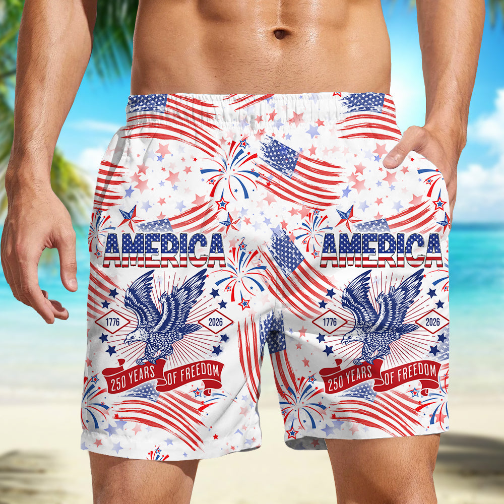 USA 250 Years of Freedom 1776–2026 American Flag Beach Shorts TH10 169111