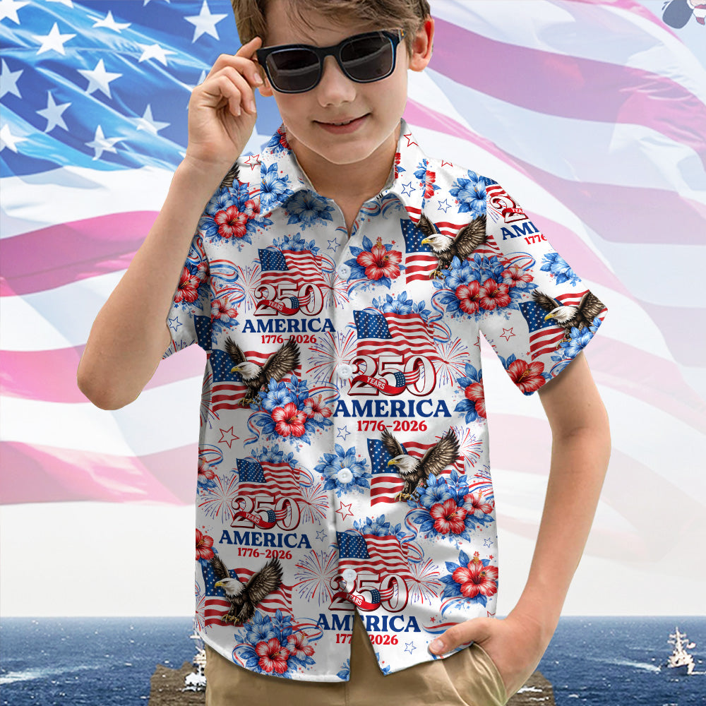 Personalized USA 250th Anniversary 1776–2026 Kid Hawaii Shirt – Patriotic Eagle Flag Gift for 4th of July TH10 169397