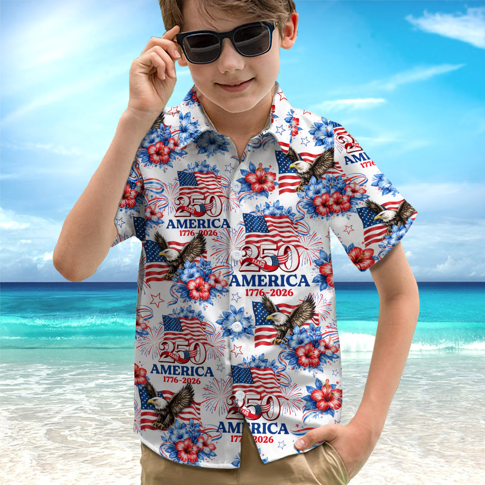 Personalized USA 250th Anniversary 1776–2026 Kid Hawaii Shirt – Patriotic Eagle Flag Gift for 4th of July TH10 169397