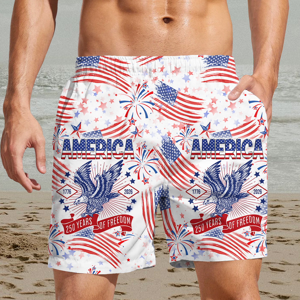 USA 250 Years of Freedom 1776–2026 American Flag Beach Shorts TH10 169111