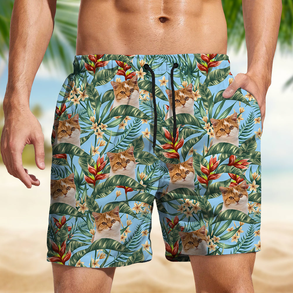 Custom Cat Photo Hawaii In The Air Family Man's Beach Short HO82 894272