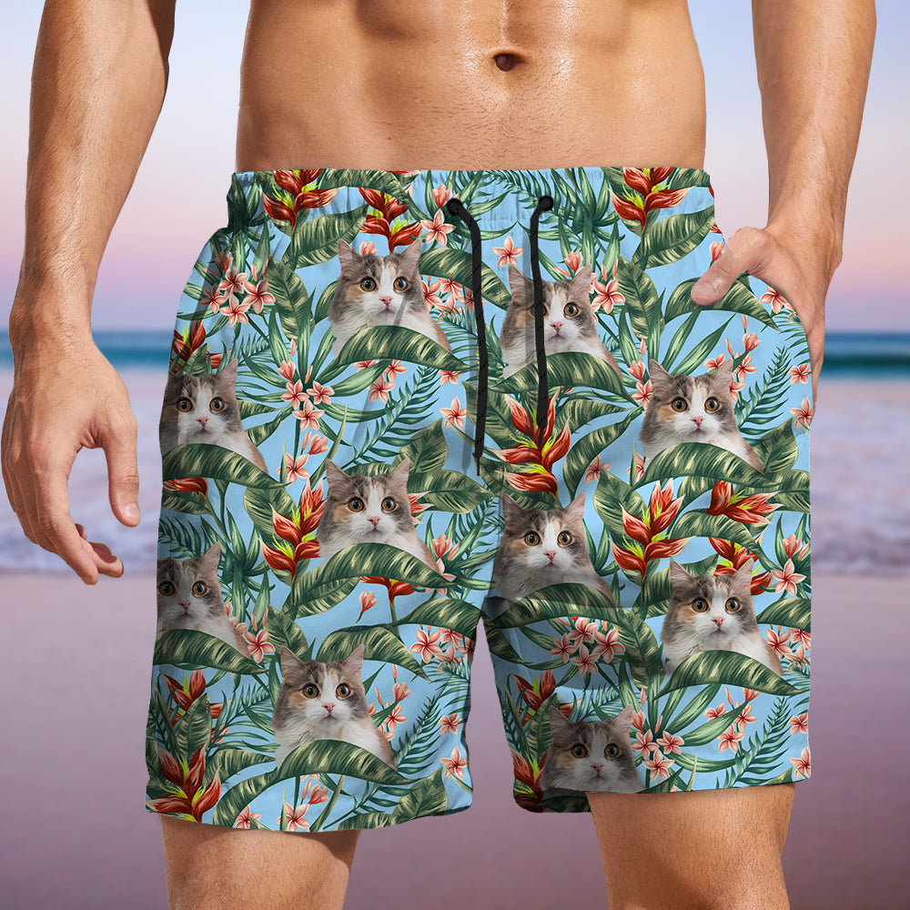Custom Cat Photo Hawaii In The Air Family Man's Beach Short HO82 894272