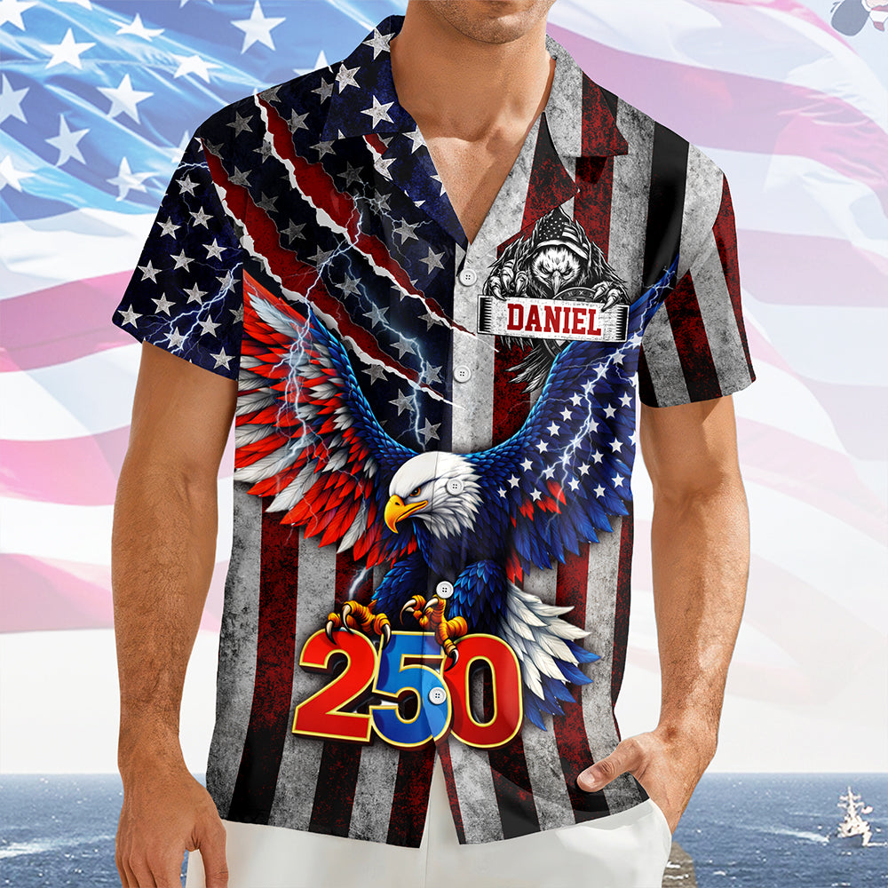 Personalized Name Eagle USA Retro Flag 250 Anniversary Hawaiian Shirt LM32 899697