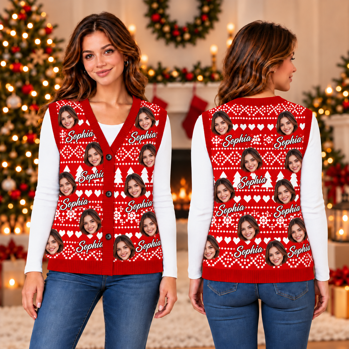 Custom Face Photo With Colorful Background Cardigan Vest TH10 171703