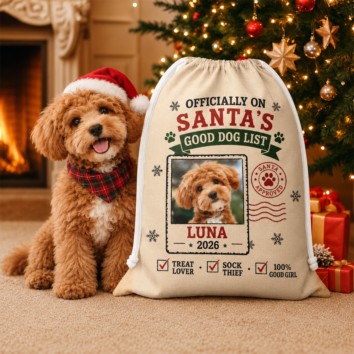 Personalized Dog Photo Good Dog List Christmas Santa Sack For Dog Mom Dad CH07 180454