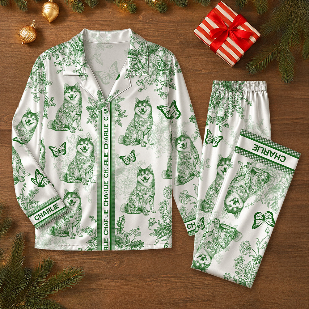 Custom Dog Breeds Chinoiserie Toile De Jouy Style Personalized Satin Pajamas TH10 894401