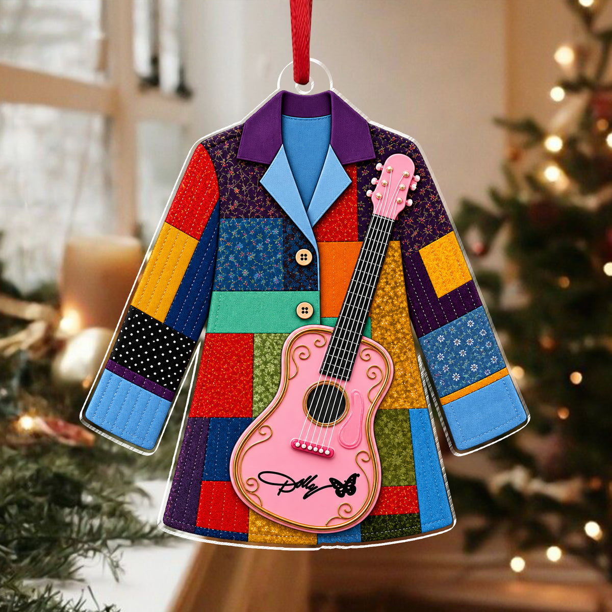 Holly Pink Guitar Christmas Ornament, Country Music Acrylic Ornament Gift LM32 670231