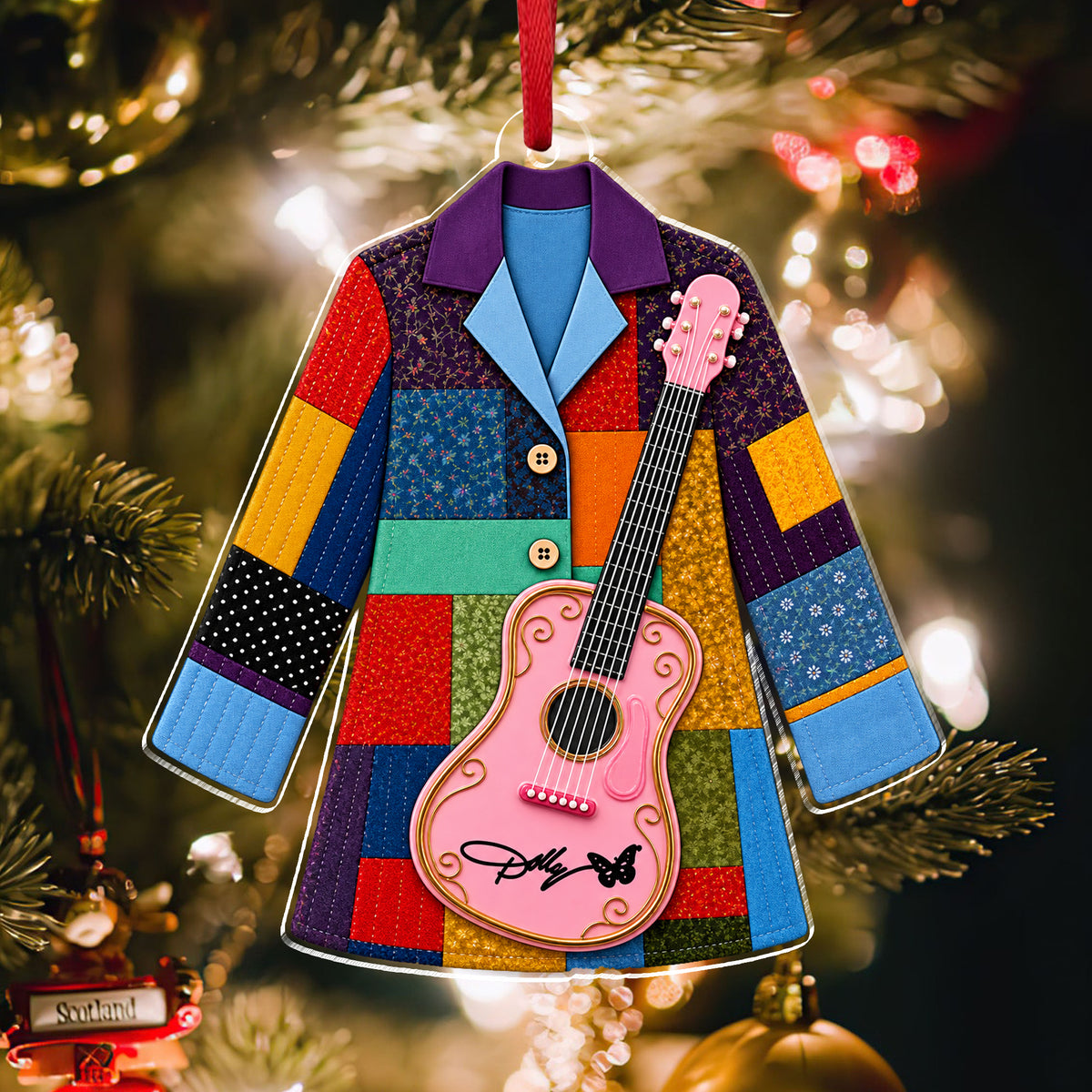 Holly Pink Guitar Christmas Ornament, Country Music Acrylic Ornament Gift LM32 670231