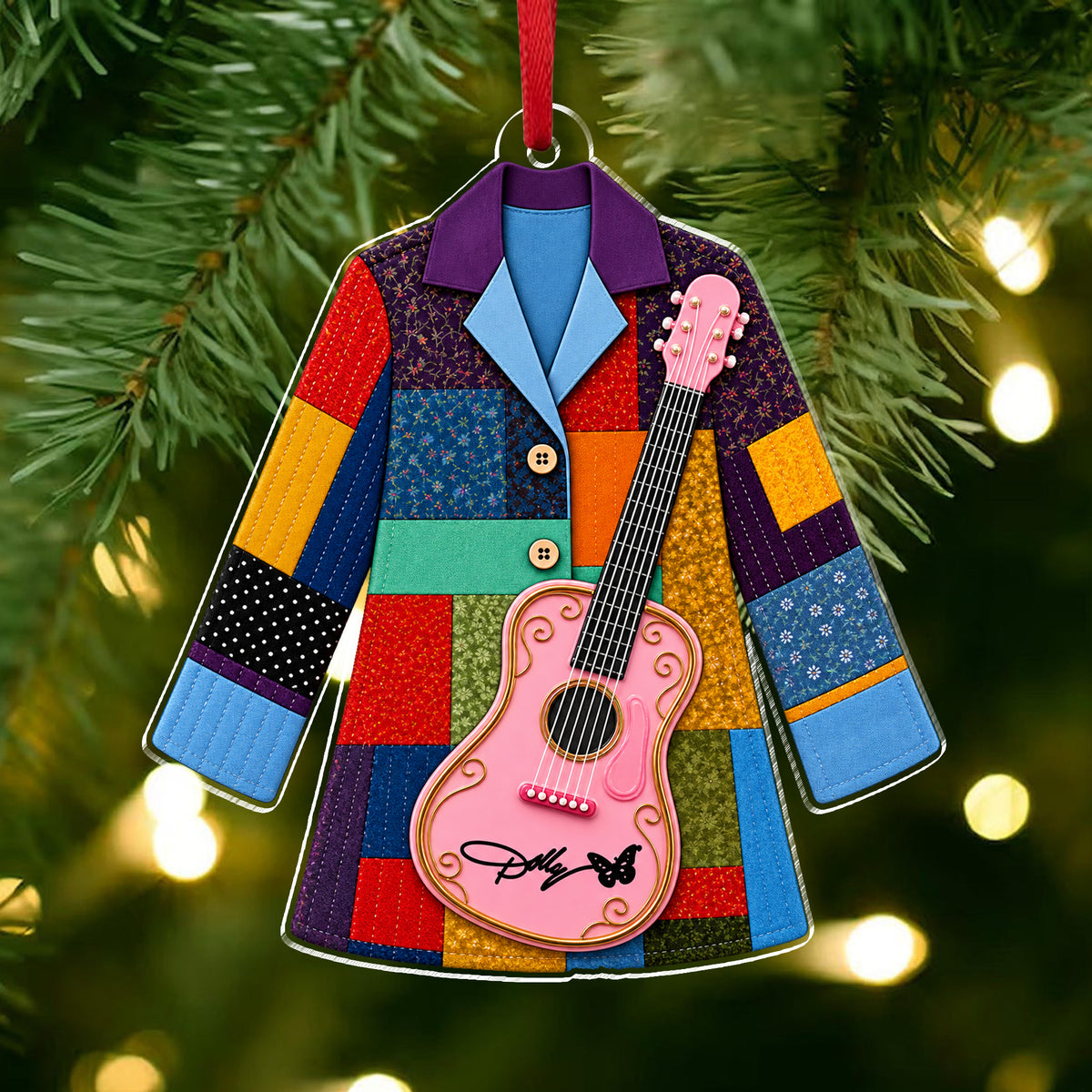 Holly Pink Guitar Christmas Ornament, Country Music Acrylic Ornament Gift LM32 670231