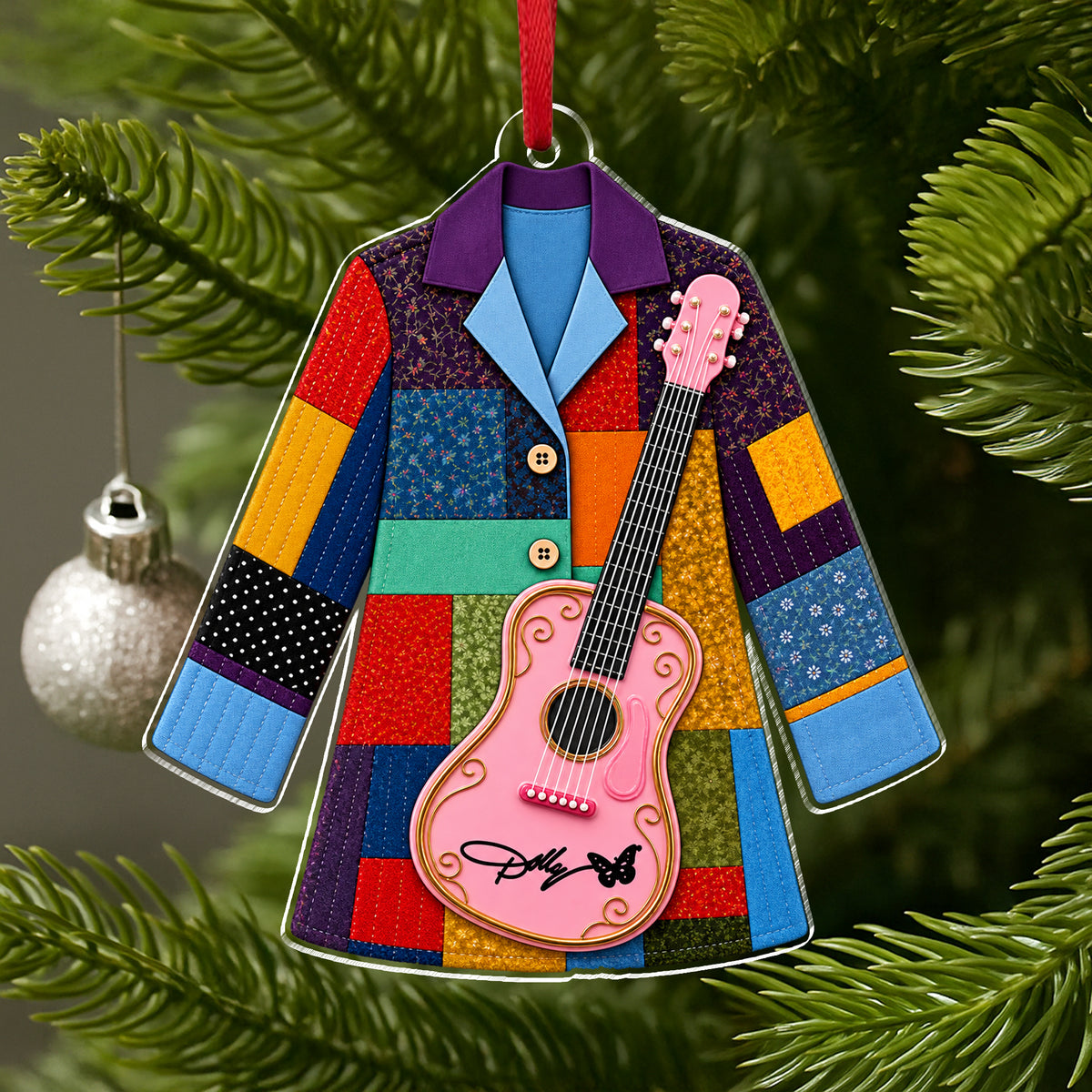Holly Pink Guitar Christmas Ornament, Country Music Acrylic Ornament Gift LM32 670231