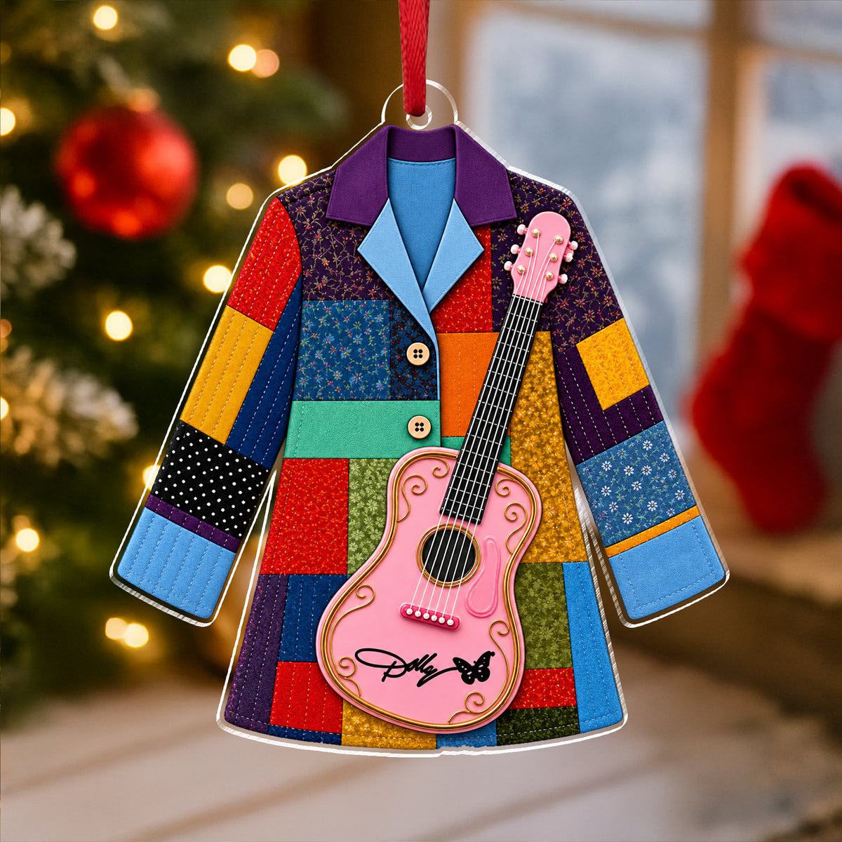 Holly Pink Guitar Christmas Ornament, Country Music Acrylic Ornament Gift LM32 670231