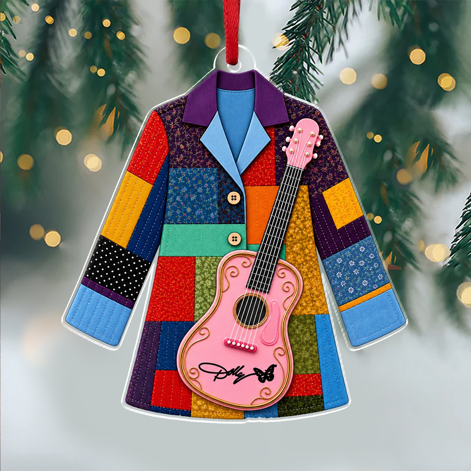 Holly Pink Guitar Christmas Ornament, Country Music Acrylic Ornament Gift LM32 670231