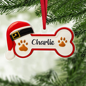 Personalized Custom Name Dog Bone With Santa Hat Acrylic Ornament TH10 896635