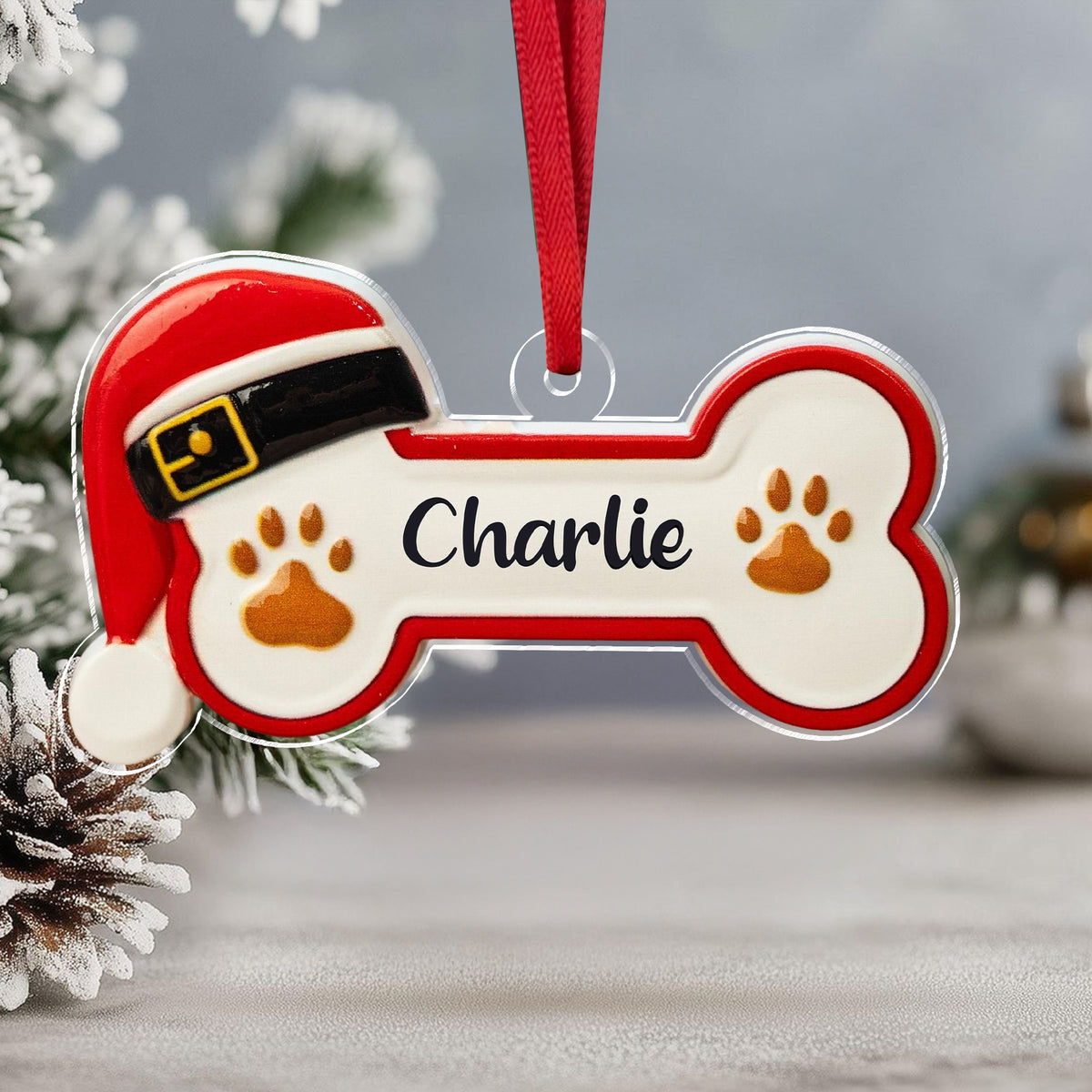 Personalized Custom Name Dog Bone With Santa Hat Acrylic Ornament TH10 896635
