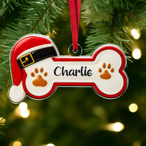 Personalized Custom Name Dog Bone With Santa Hat Acrylic Ornament TH10 896635