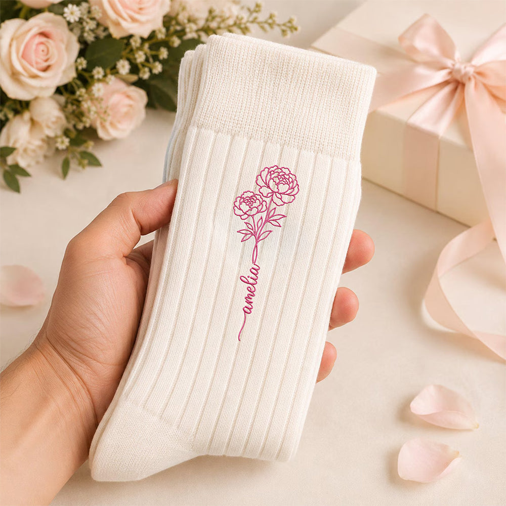 Personalized Name Birth Flower Embroidered Socks Gifts For Wife, Family Or Bestie HA75 919116