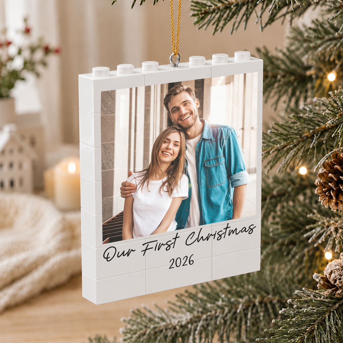 Custom Photo Our First Christmas Building Blocks Ornament TH10 171201