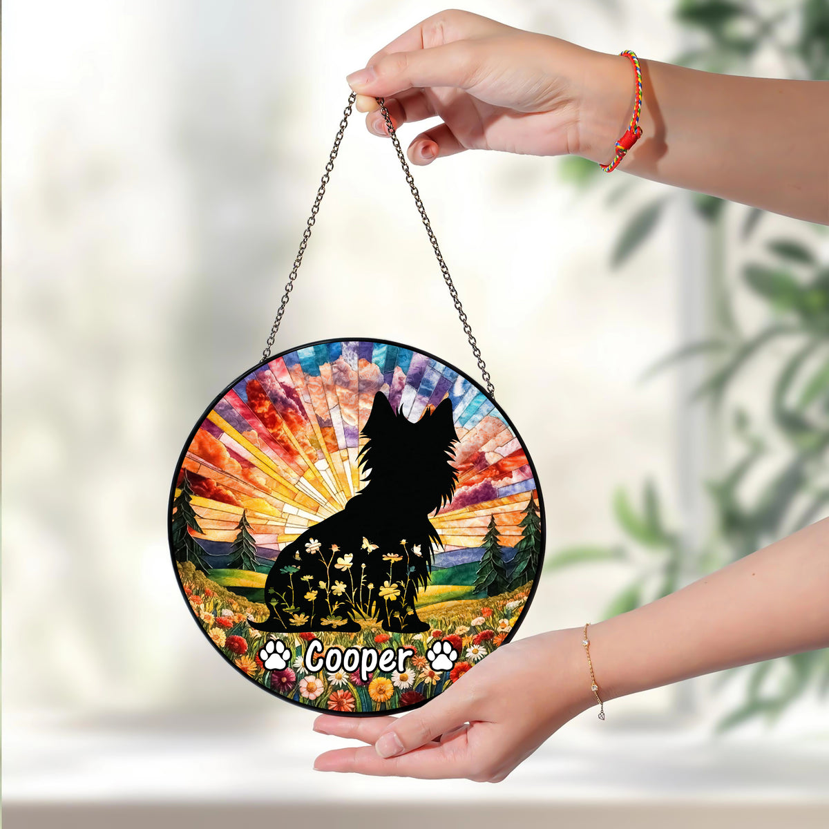 Custom Floral Dog Memorial For Dog Lover Stained Glass Suncatcher TH10 894461