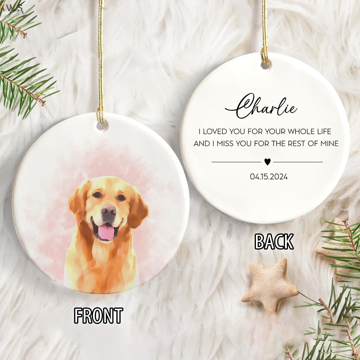 Custom Dog Photo Watercolor I Love You - 2 Sided Memorial Ceramic Ornament LM32 895605