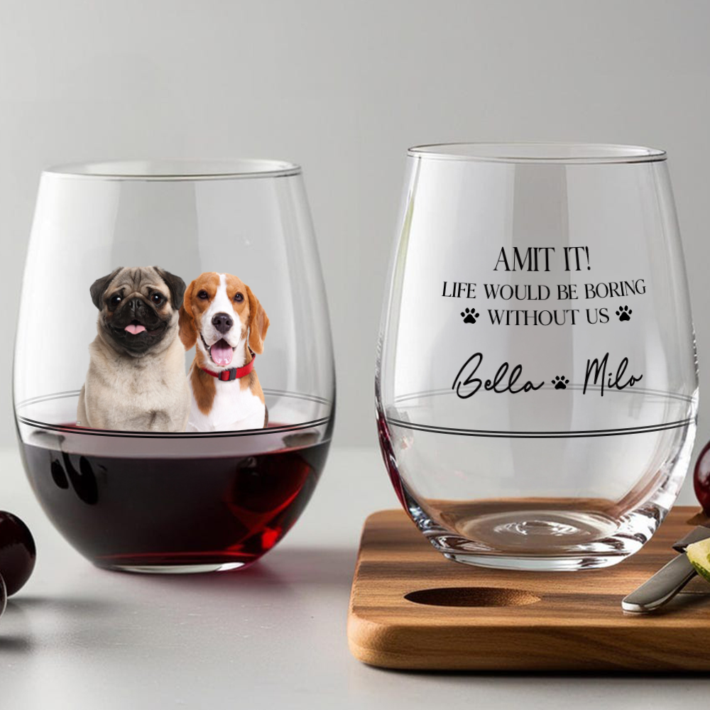 Custom Photo Life Would Be Boring Without Us Wine Glass For Pet Lover TH10 898997