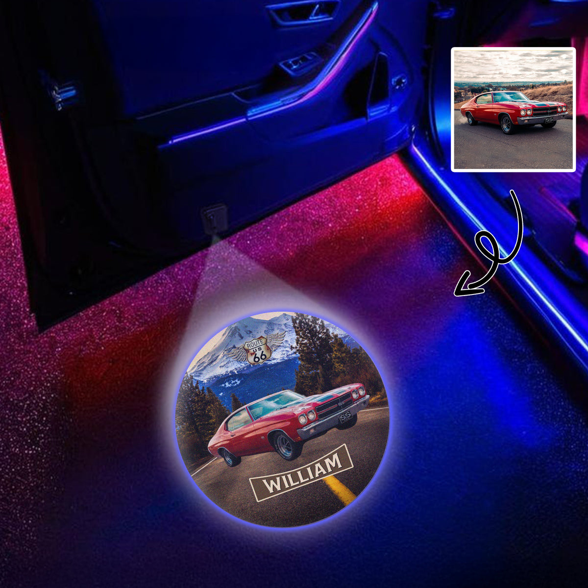 Custom Photo Car Photo Vintage Route 66 - Personalized Car Door Projector Light CH07 896436